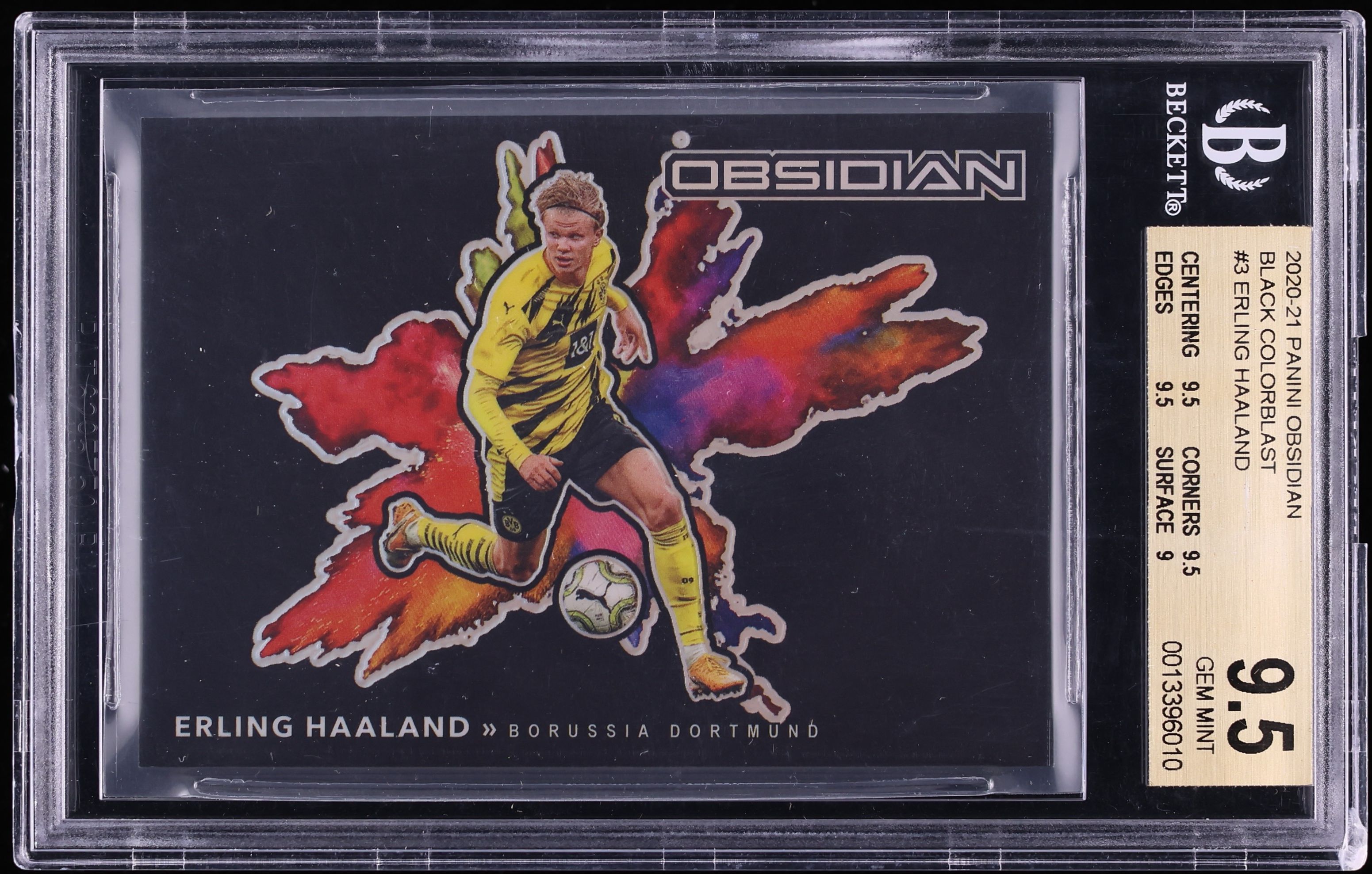 2020 Panini Obsidian Black Colorblast Erling Haaland #3 BGS 9.5