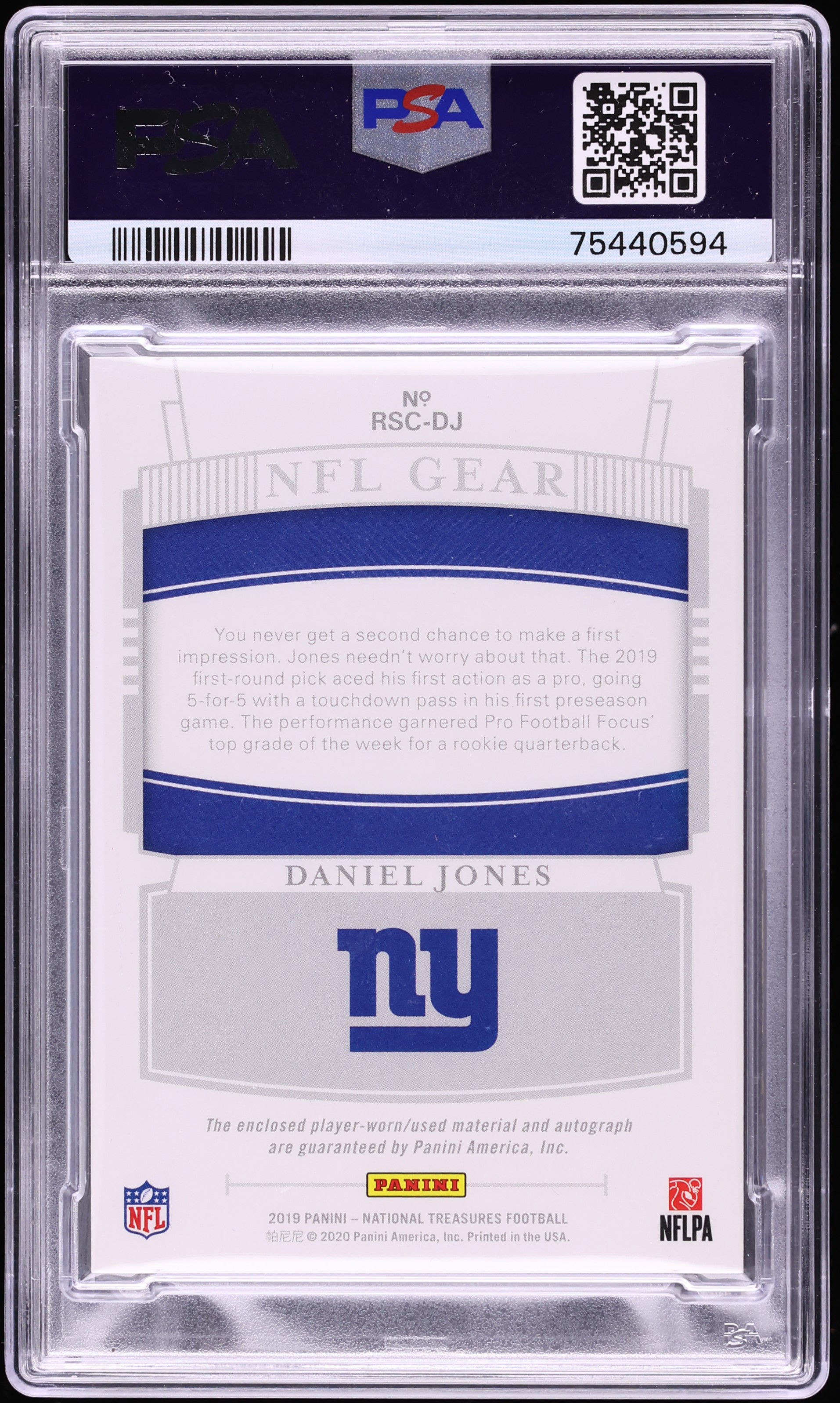 2019 National Treasures NFL Gear Combos Daniel Jones ROOKIE DUAL