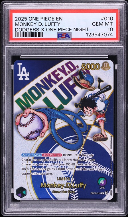2025 One Piece Promo Dodgers X Night Leader Monkey D. Luffy #EB02-010 PSA 10 GEM MINT