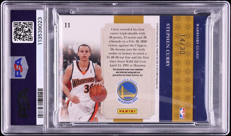 2009 Playoff National Treasures NBA Gear Stephen Curry ROOKIE PATCH AUTO /30 #11 PSA 7 NRMT