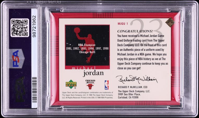 1999 Upper Deck Master Collection Game Uniform Michael Jordan PATCH #MJGU1 PSA 8.5 NM-MT+