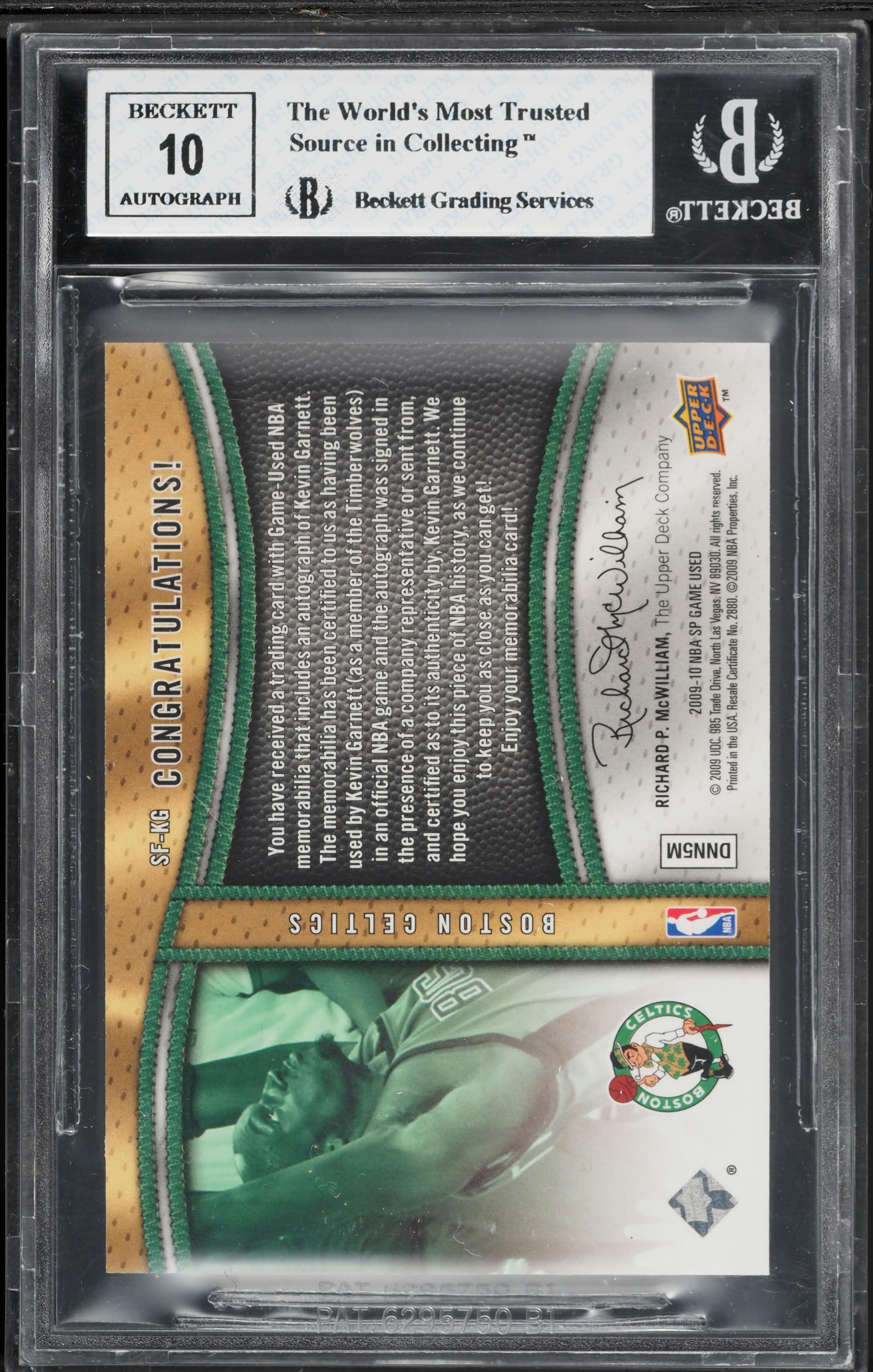 2009 SP Game Used Signature Fabrics Kevin Garnett PATCH AUTO #SF