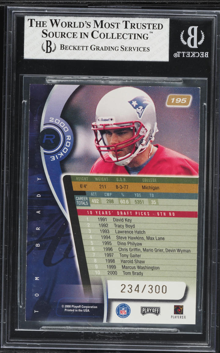 2000 Absolute Coaches Honors Tom Brady ROOKIE /300 #195 BGS 8 NM-MT
