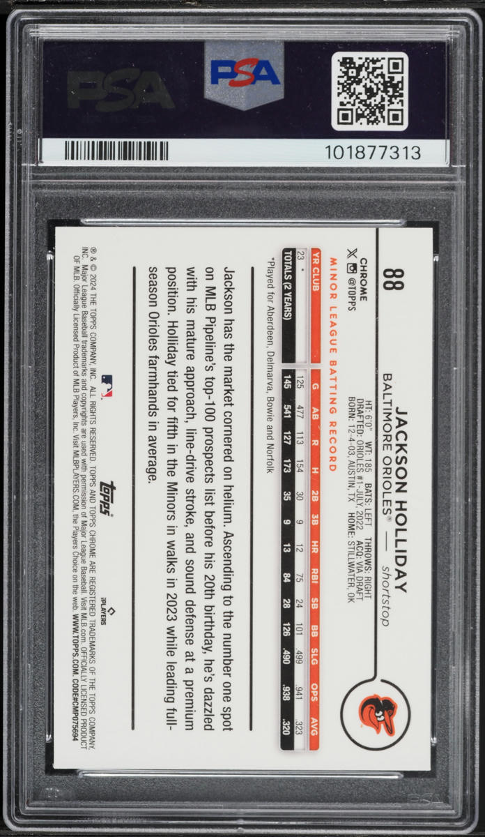2024 Topps Chrome Blue Refractor Jackson Holliday ROOKIE /150 #88 PSA 10 GEM MINT