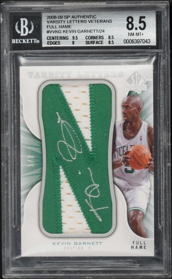 2008 SP Authentic Varsity Letters Veterans Kevin Garnett PATCH AUTO 1/2 BGS 8.5