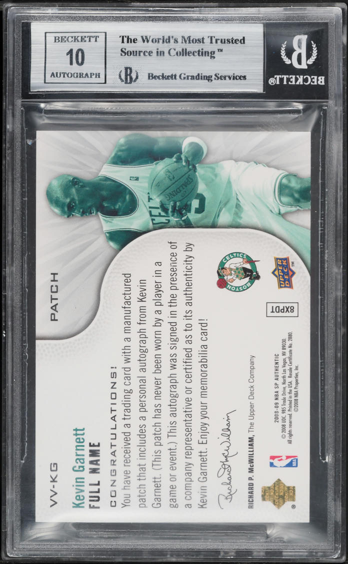2008 SP Authentic Varsity Letters Veterans Kevin Garnett PATCH AUTO 1/2 BGS 8.5