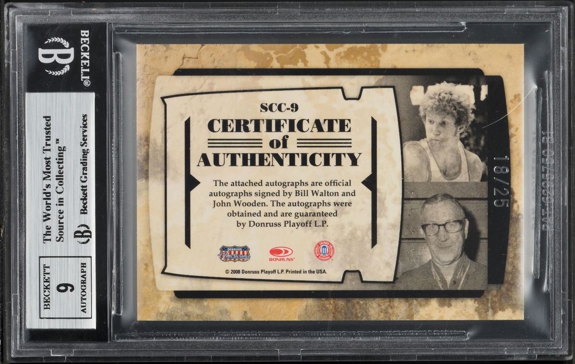 2008 Donruss Sports Legends Connection Combos Bill Walton John Wooden AUTO /25 #SCC-9 BGS 8.5