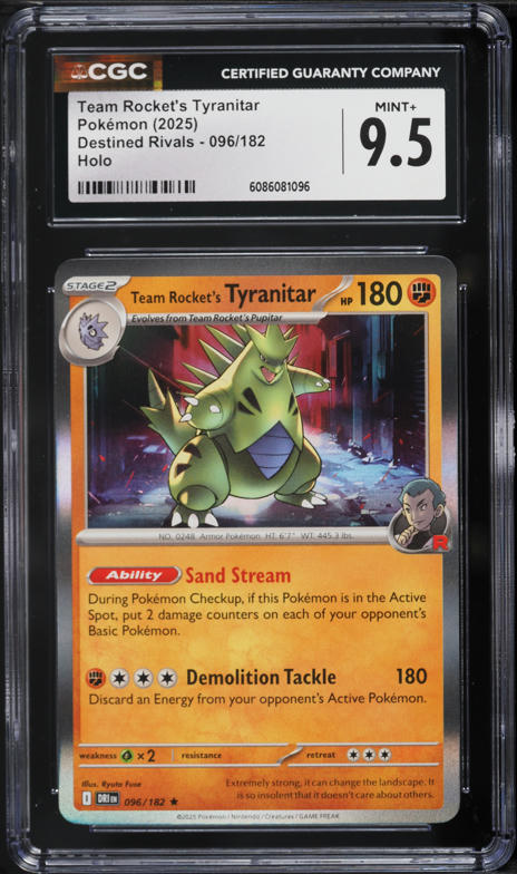 2025 Pokemon Scarlet & Violet Destined Rivals Holo Team Rocket's Tyranitar #096 CGC 9.5 MINT+