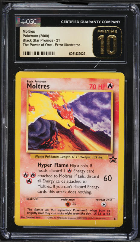 2000 Pokemon Black Star Promo The Power Of One Illustrator Error Moltres #21 CGC 10 PRISTINE