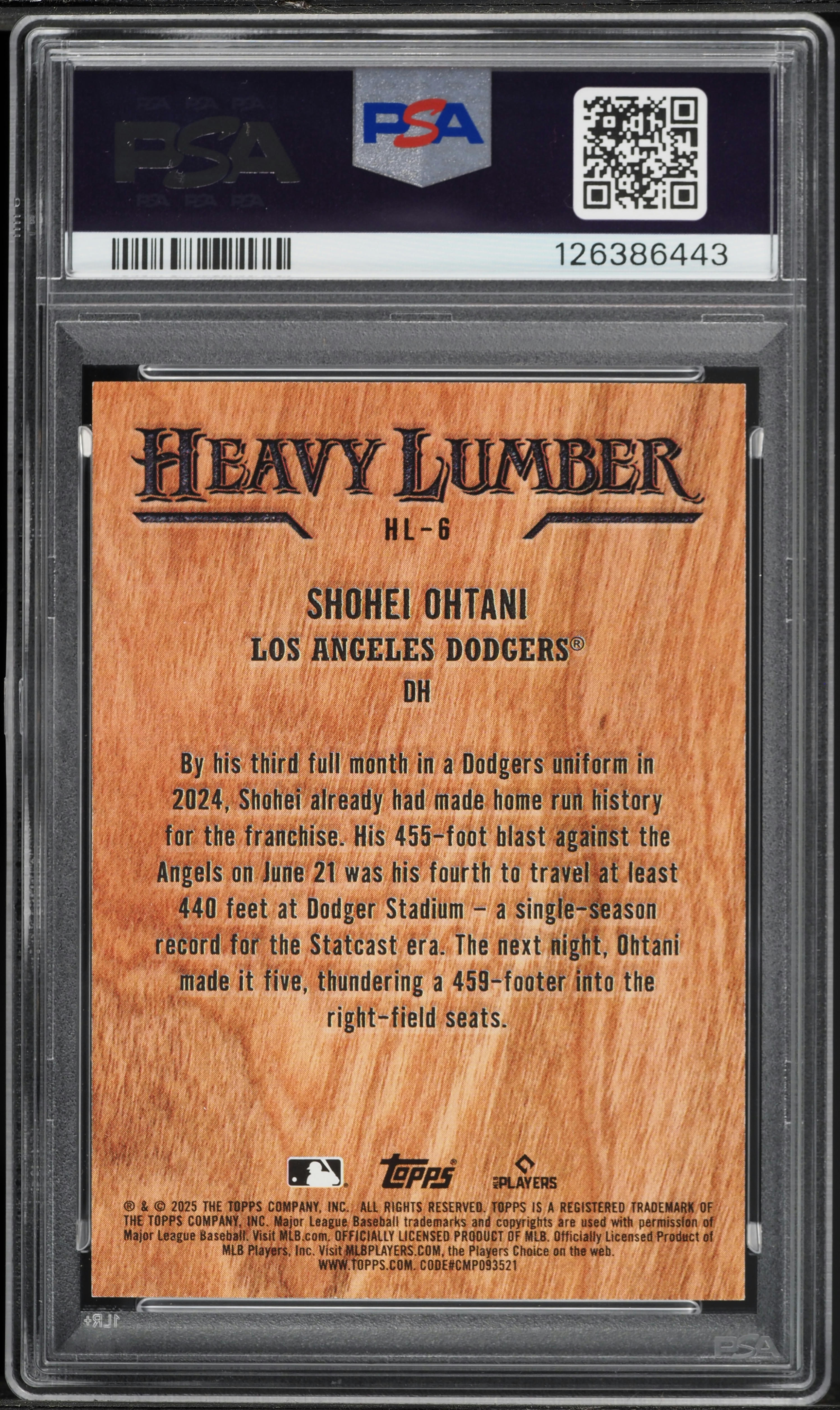 2025 Topps Heavy Lumber Shohei Ohtani #HL-6 PSA 9 MINT on Fanatics