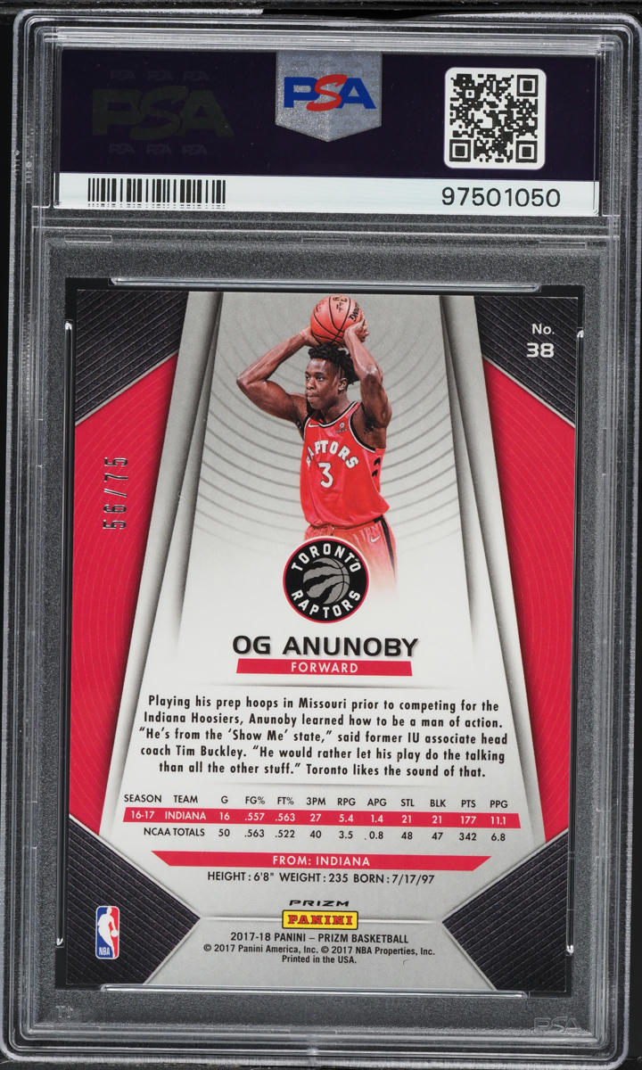 2017 Panini Prizm Fast Break Purple OG Anunoby ROOKIE /75 #38 PSA 10 GEM MINT