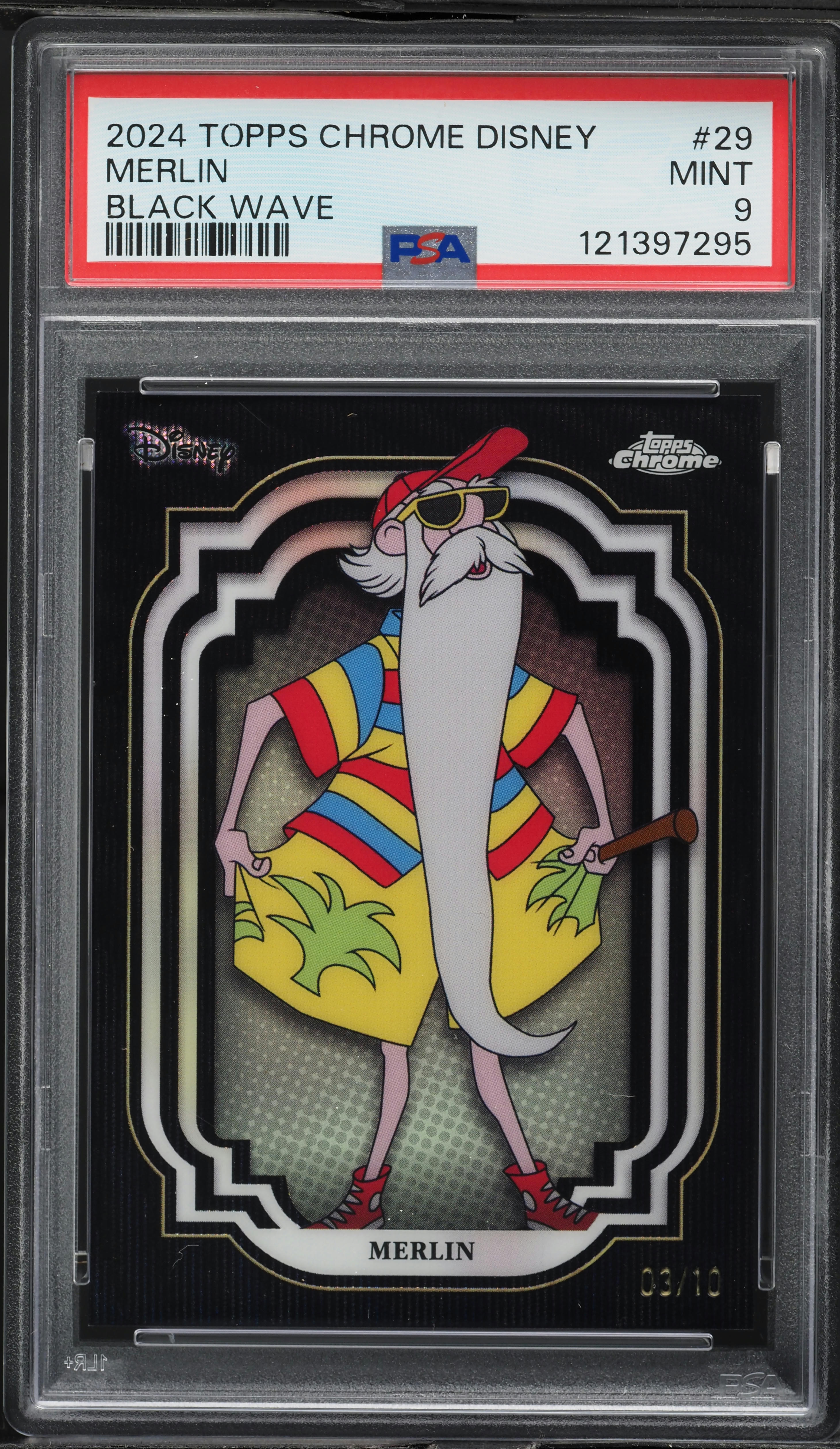 2024 Topps Chrome Disney Black Wave Merlin /10 #29 PSA 9 MINT on