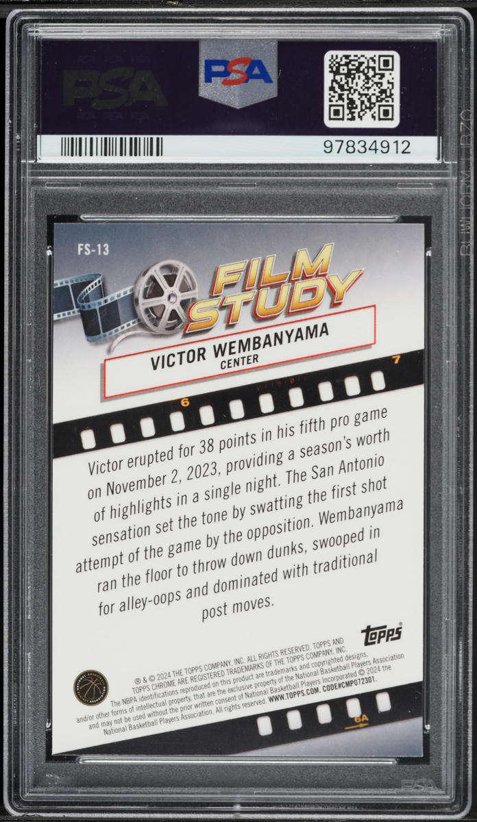 2023 Topps Chrome Film Study Pink Bk Refractor Victor Wembanyama #FS13 PSA 10 GEM MINT