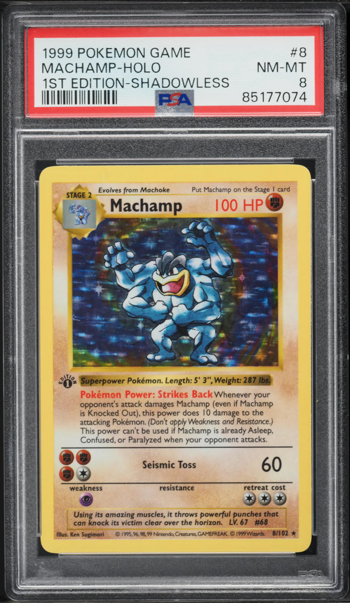 1999 Pokemon Base Set Shadowless 1st Edition Holo Machamp #8 PSA 8 NM-MT