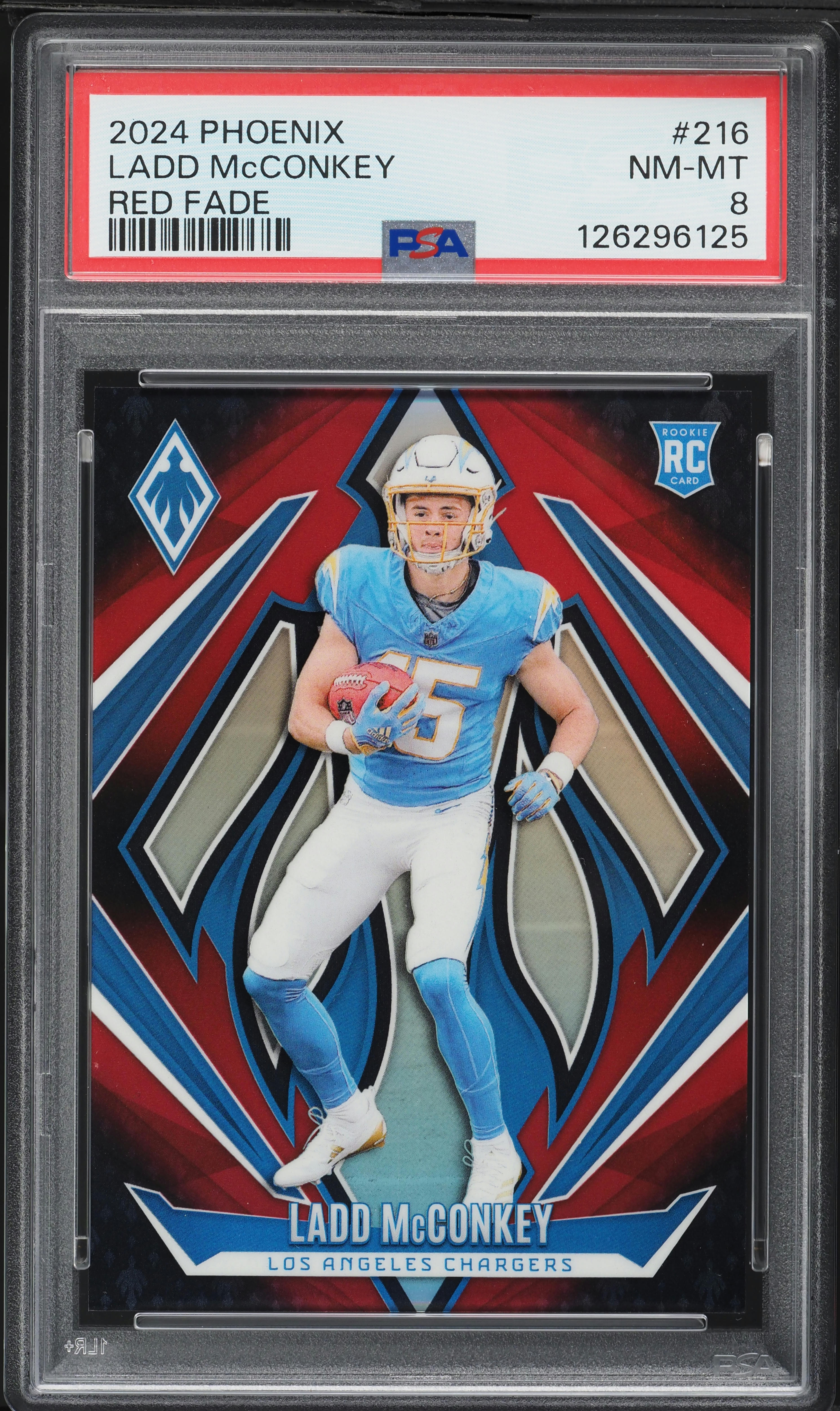 2024 Panini Phoenix Red Fade Ladd McConkey ROOKIE /299 #216 PSA 8