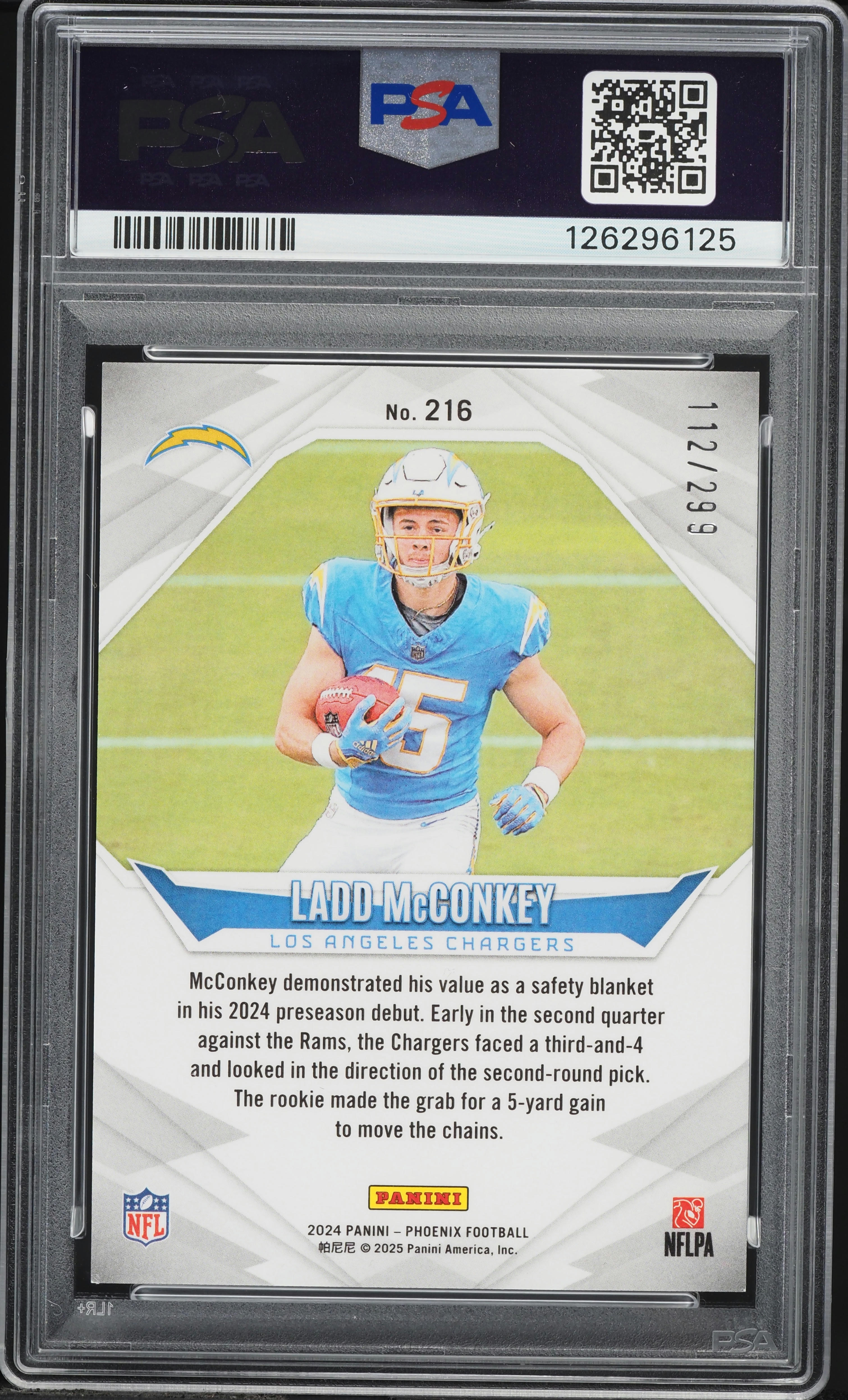 2024 Panini Phoenix Red Fade Ladd McConkey ROOKIE /299 #216 PSA 8