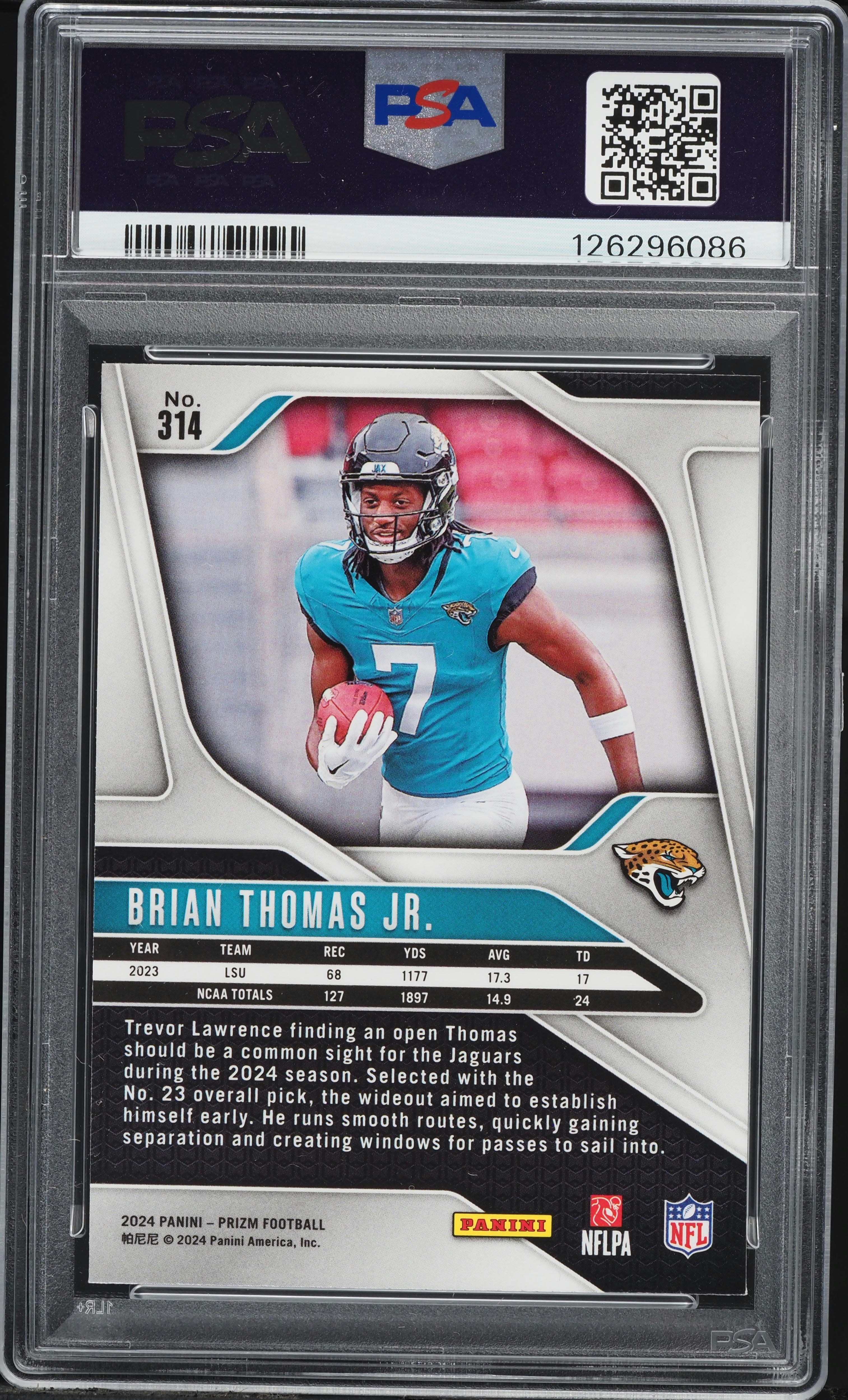 2024 Panini Prizm Brian Thomas Jr. ROOKIE #314 PSA 8 NM-MT on