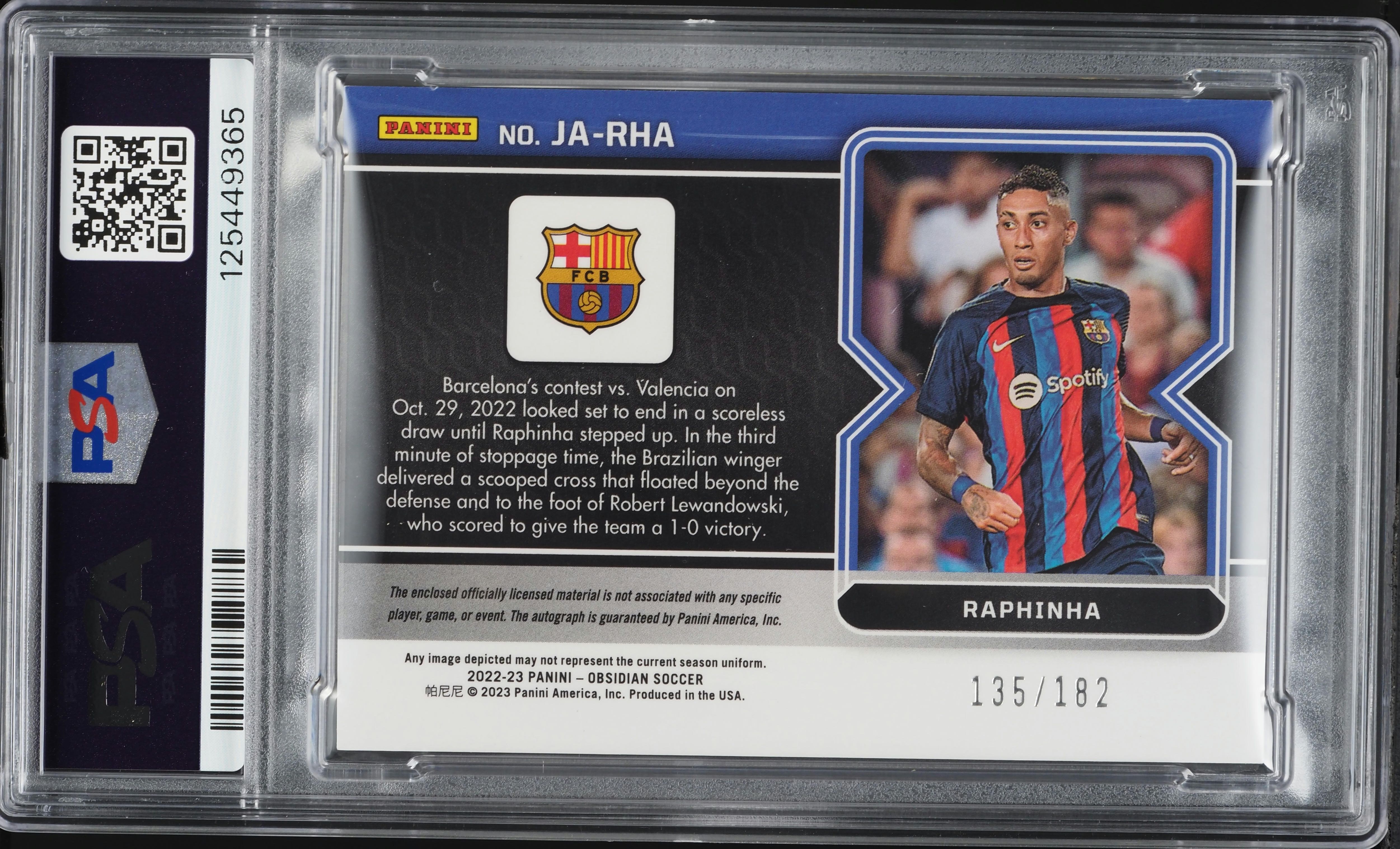 2022 Panini Obsidian Raphinha PATCH AUTO /182 #JA-RHA PSA 8 NM-MT