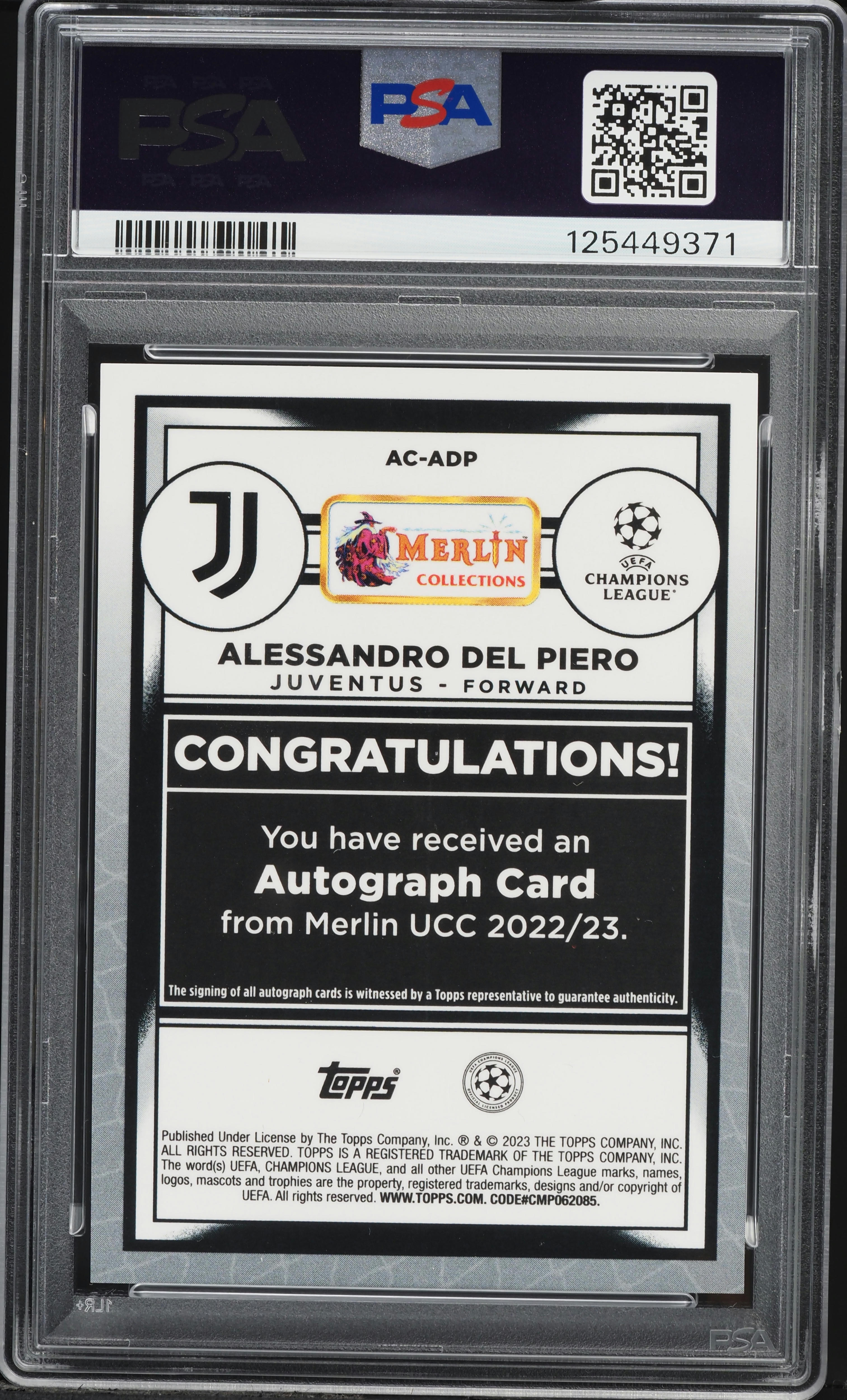 2022 Topps Merlin Chrome UEFA CC Alessandro Del Piero AUTO #AC-ADP