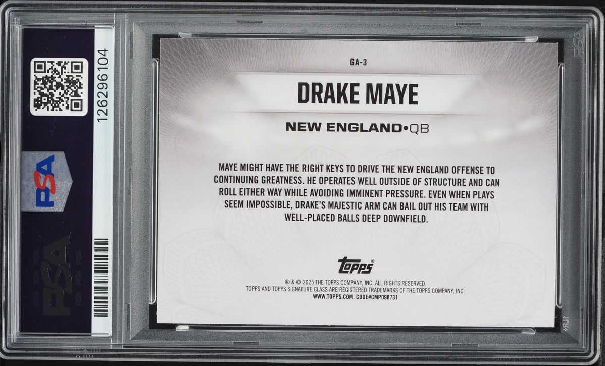 2024 Topps Signature Class Gridiron Ambassadors Drake Maye ROOKIE #GA-3 PSA 10 GEM MINT