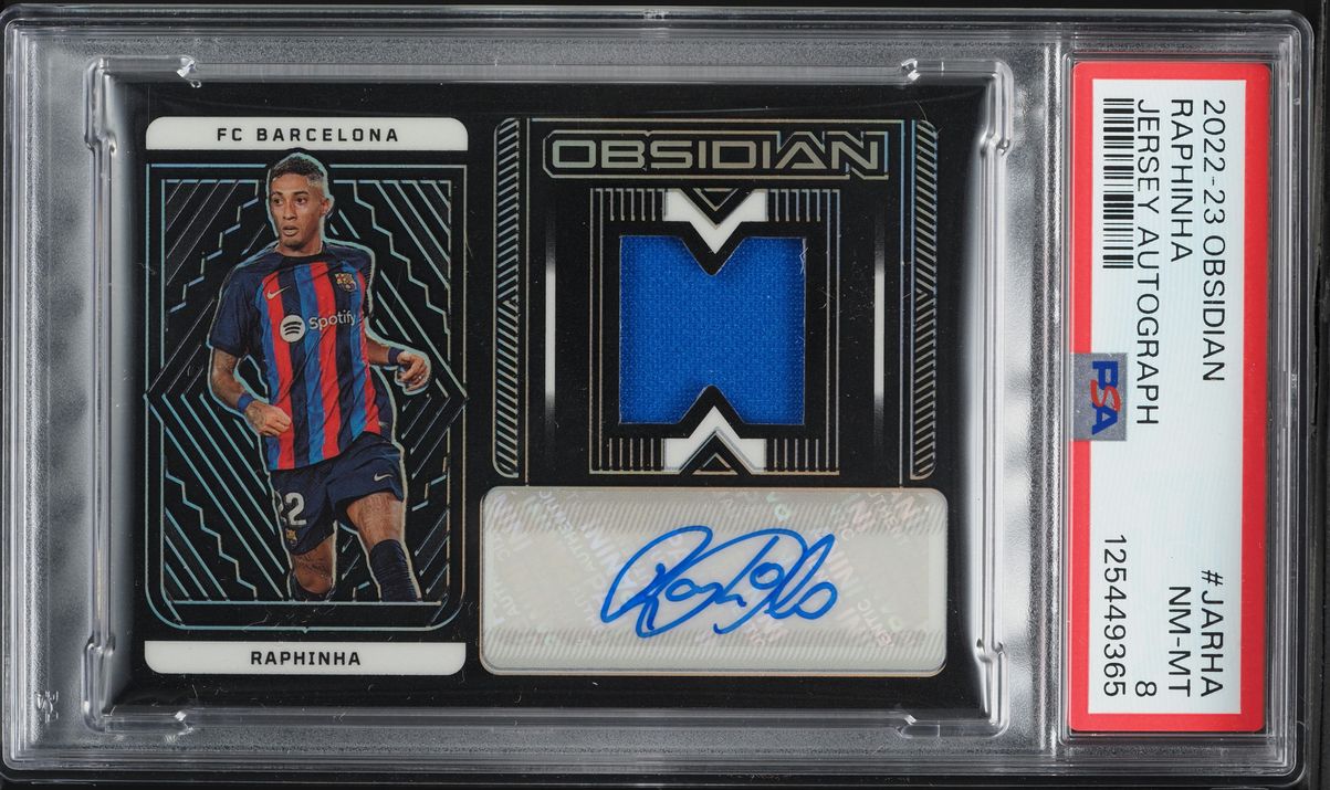 2022 Panini Obsidian Raphinha PATCH AUTO /182 #JA-RHA PSA 8 NM-MT