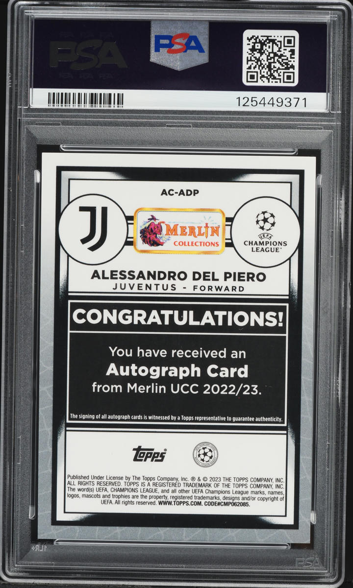 2022 Topps Merlin Chrome UEFA CC Alessandro Del Piero AUTO #AC-ADP