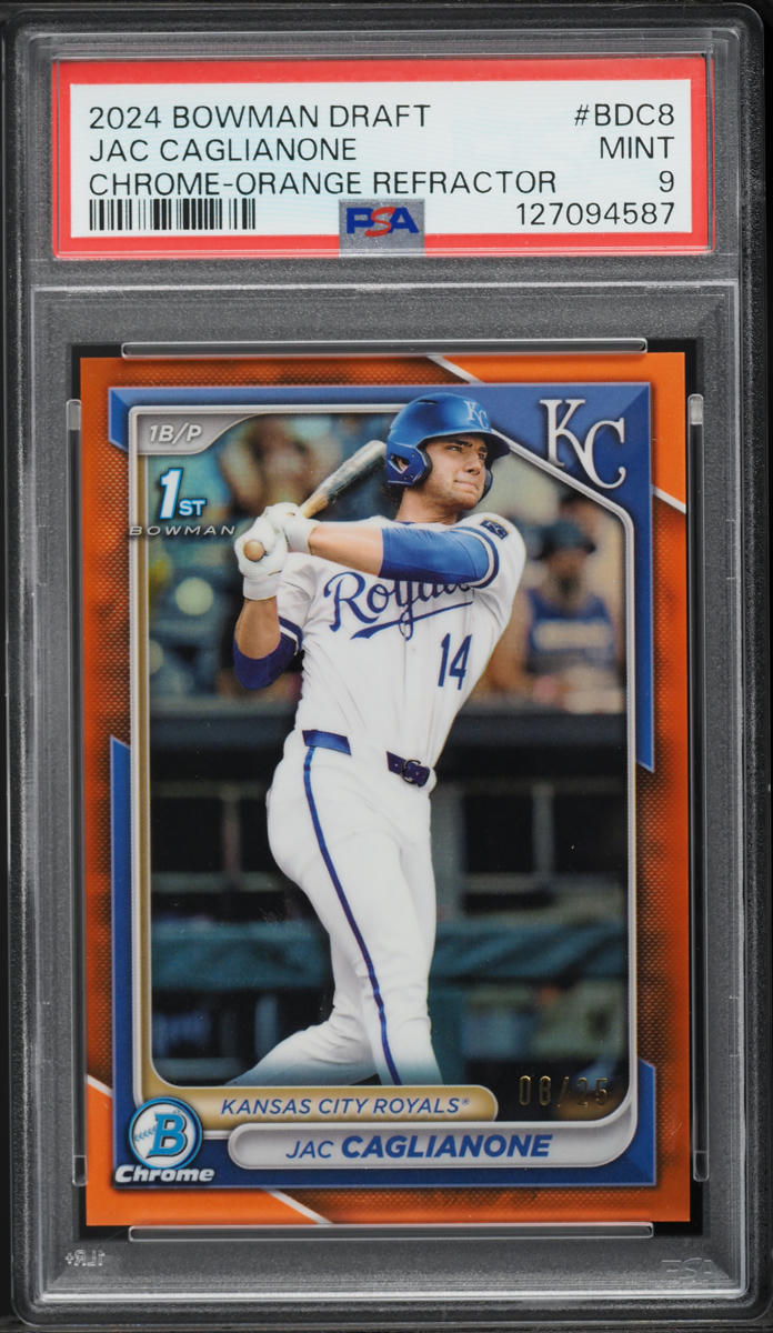 2024 Bowman Chrome Draft Orange Refractor Jac Caglianone PROSPECT /25 #BDC-8 PSA 9 MINT