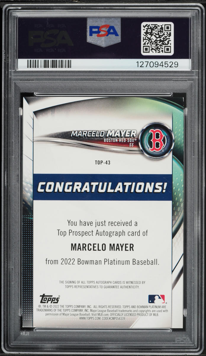2022 Bowman Platinum Top Prospects Marcelo Mayer PROSPECT AUTO #TOP-43 PSA 8 NM-MT