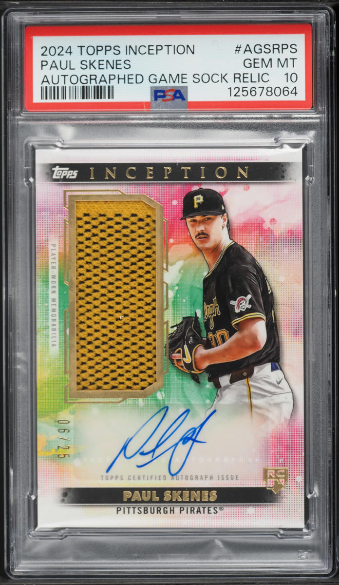 2024 Topps Inception Game Sock Relic Paul Skenes ROOKIE PATCH AUTO /25 #AGSR-PS PSA 10 GEM MINT