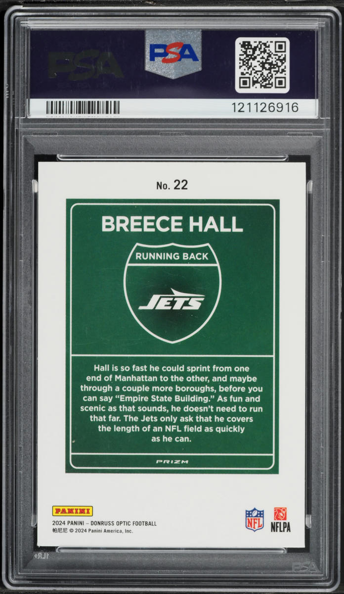 2024 Donruss Optic Downtown Breece Hall #22 PSA 9 MINT