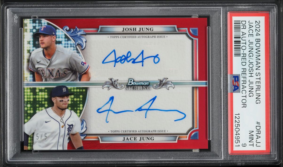 2024 Bowman Sterling Red Refractor Jace Jung Josh Jung PROSPECT AUTO 5/5 #DRA-JJ PSA 9 MINT