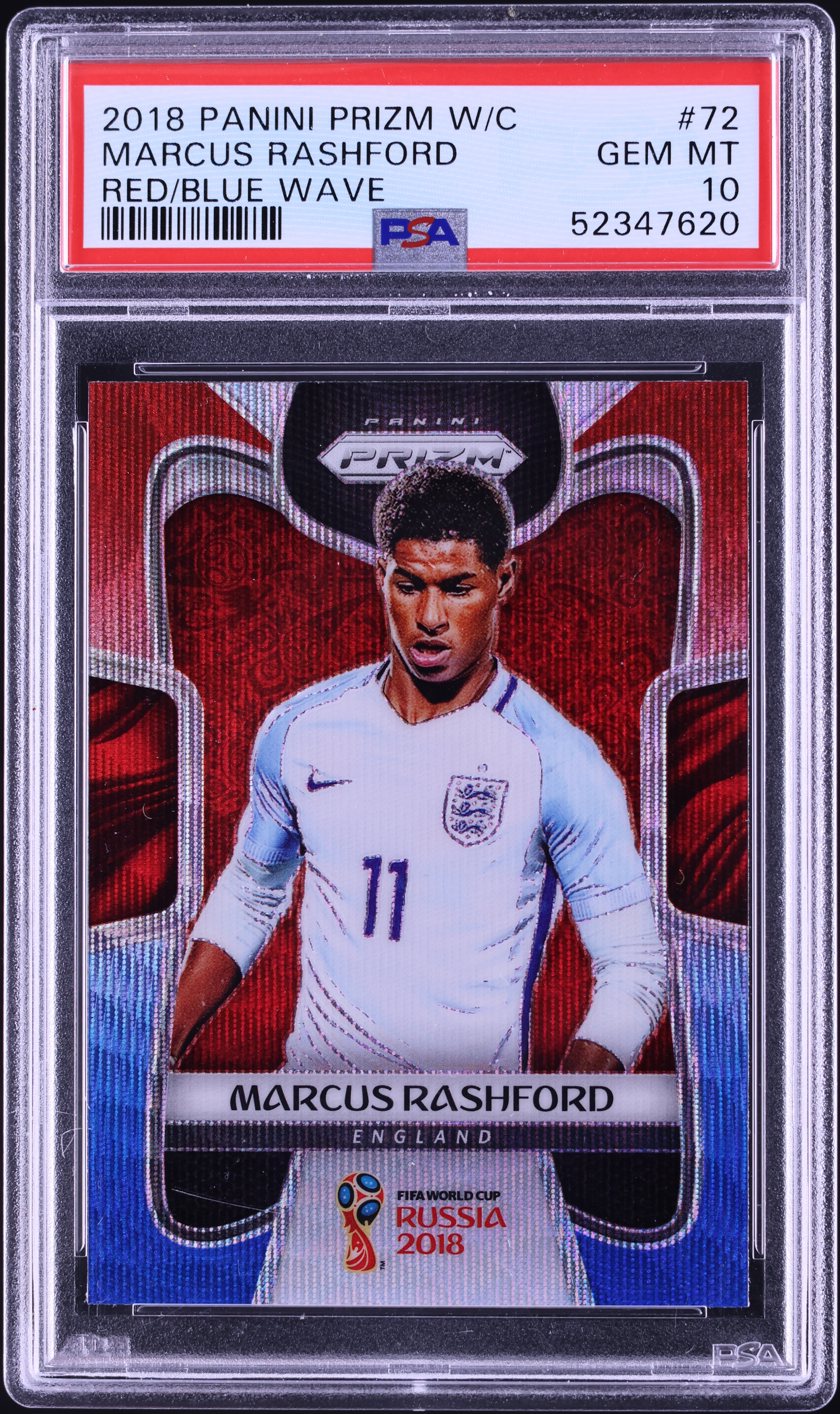 2018 Panini Prizm World Cup Red Blue Wave Marcus Rashford #72 PSA