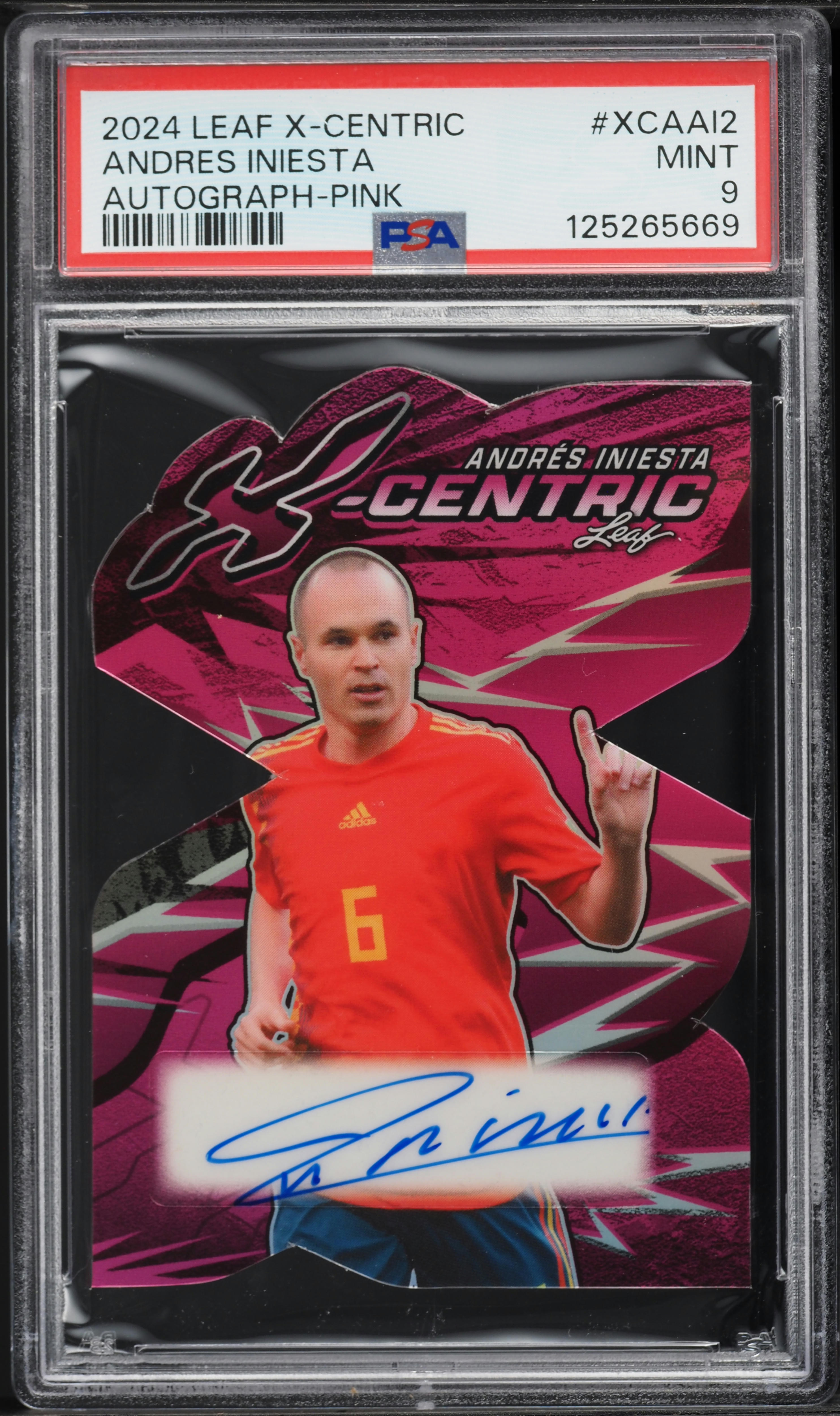 2024 Leaf X-Centric Pink Die-Cut Andres Iniesta AUTO #XCA-AI2 PSA
