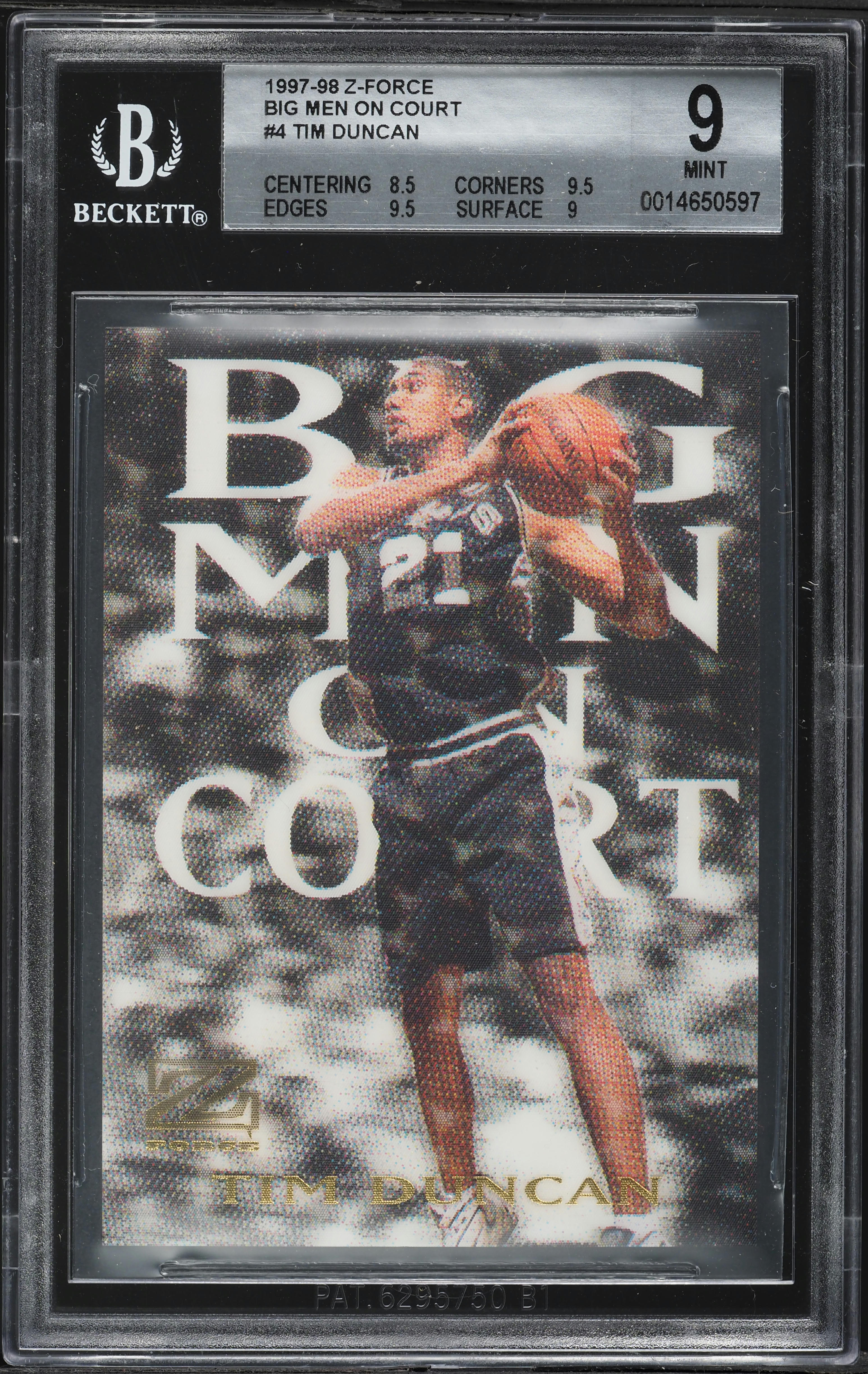 1997 Skybox Z-Force Big Men On Court Tim Duncan ROOKIE #4 BGS 9