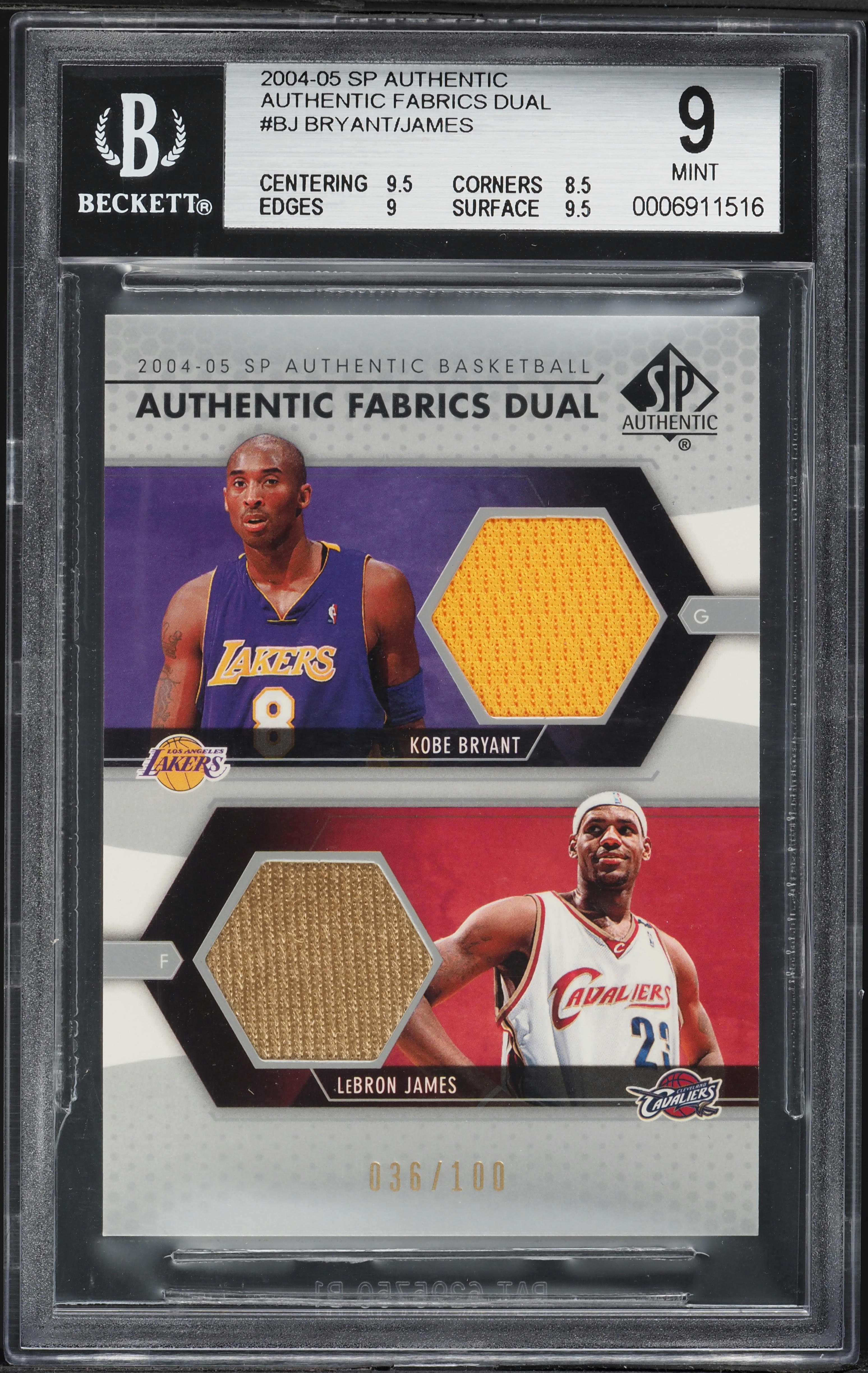 2004 SP Authentic Fabrics Dual Kobe Bryant LeBron James PATCH /100