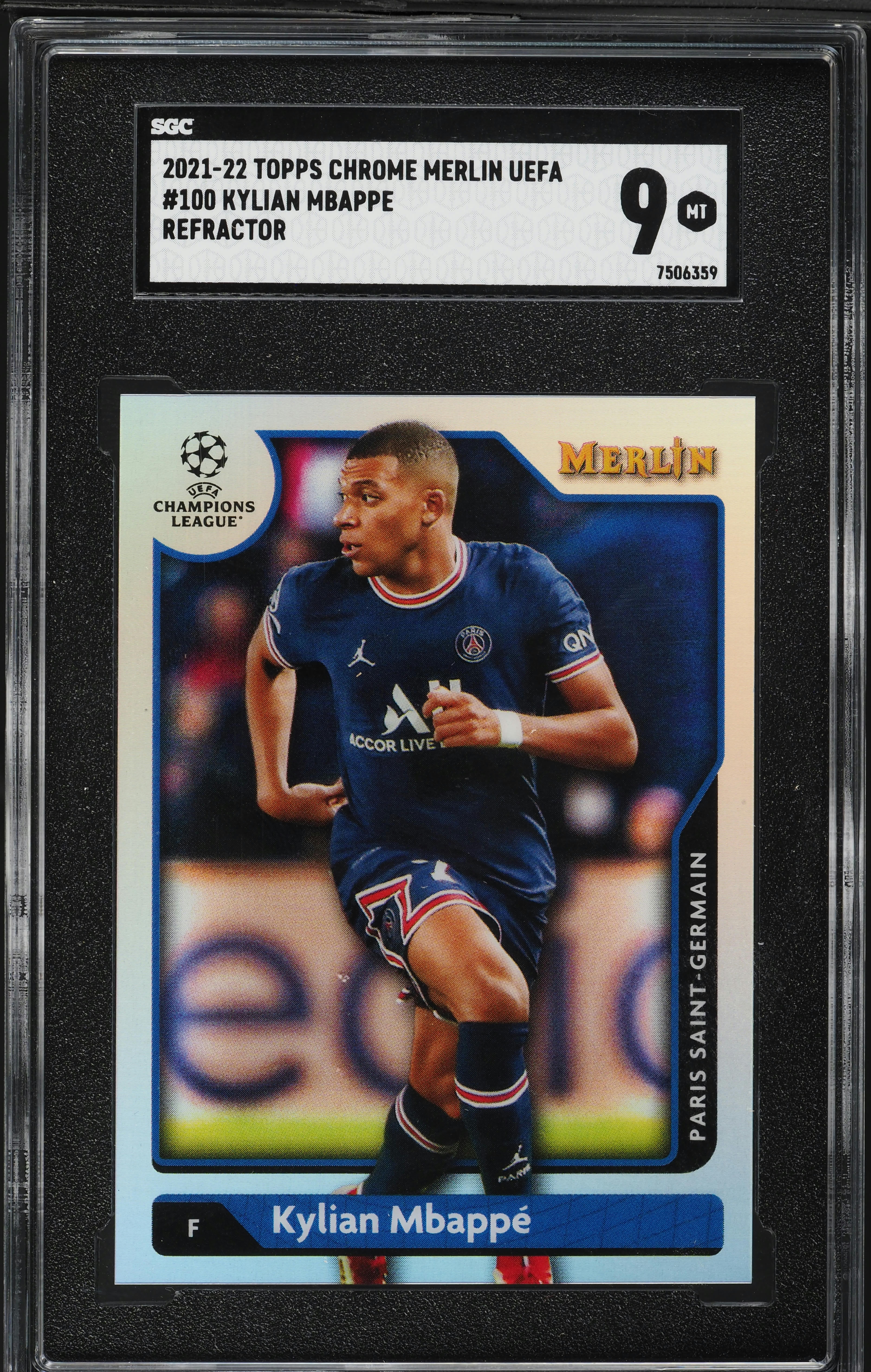 2021 Topps Chrome Merlin UEFA Refractor Kylian Mbappe #100 SGC 9