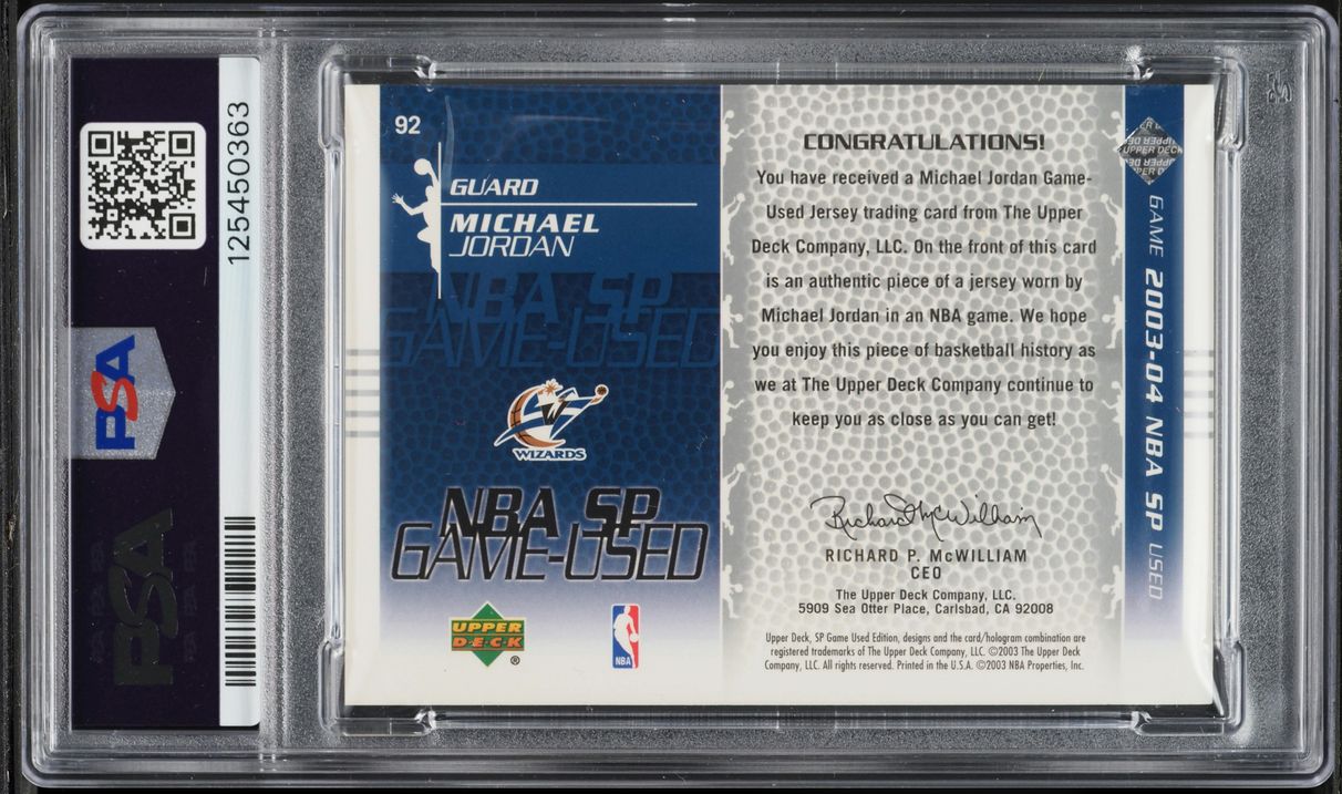 2003 SP Game Used Jersey Michael Jordan PATCH #92 PSA 10 GEM MINT