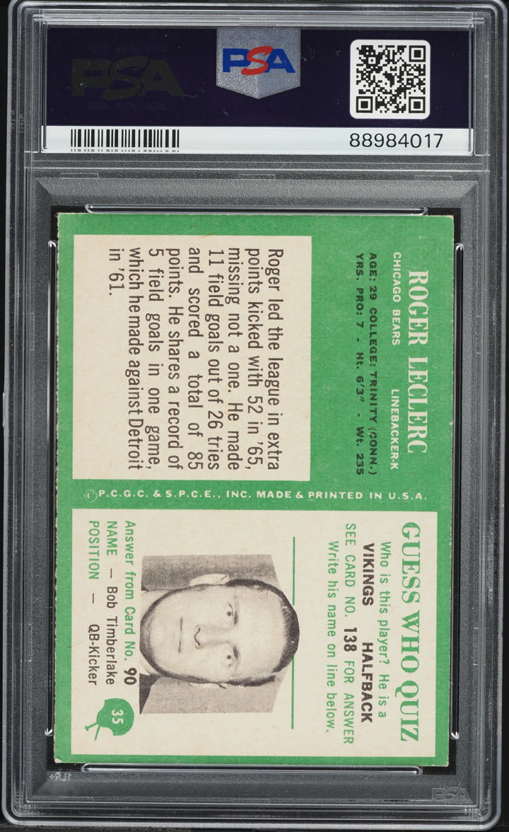 1966 Philadelphia Roger Leclerc #35 PSA 4 VGEX