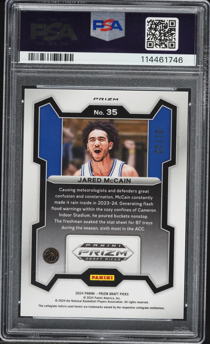 2024 Panini Prizm Draft Picks Gold Prizm Jared McCain ROOKIE /10 #35 PSA 10 GEM MINT