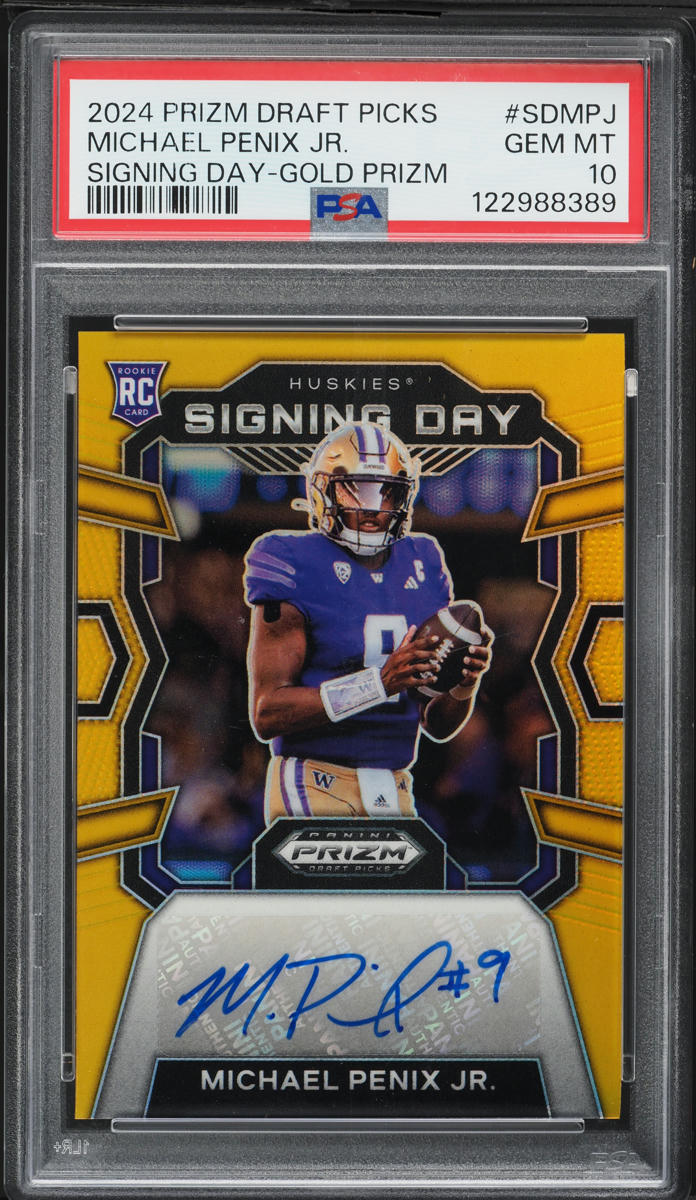 2024 Panini Prizm Draft Picks Signing Day Gold Michael Penix Jr. ROOKIE AUTO /10 PSA 10 GEM
