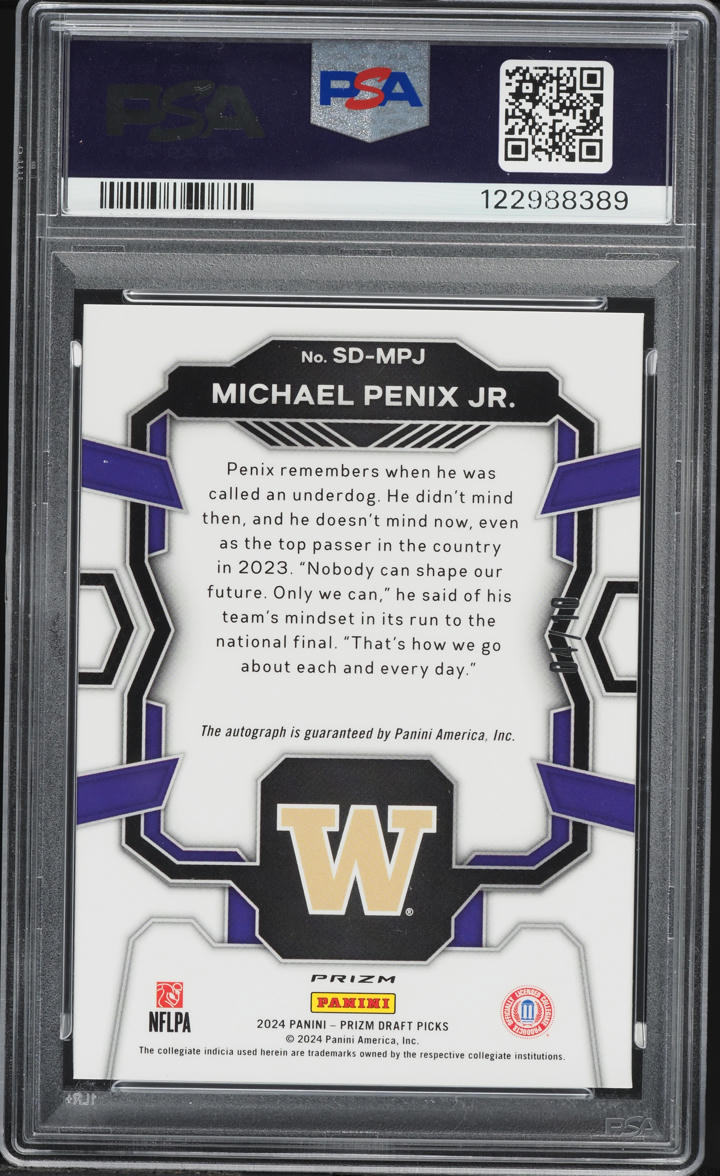 2024 Panini Prizm Draft Picks Signing Day Gold Michael Penix Jr. ROOKIE AUTO /10 PSA 10 GEM