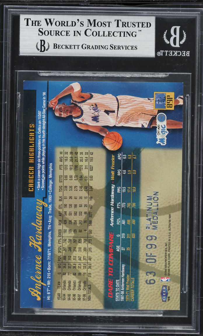 1998 Ultra Platinum Medallion Anfernee Hardaway /99 #89 BGS 9 MINT
