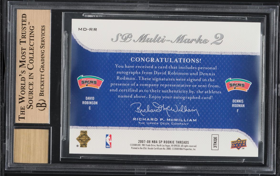 2007 SP Rookie Threads Multi Marks David Robinson Dennis Rodman AUTO /50 #MDRR BGS 9.5 GEM MINT