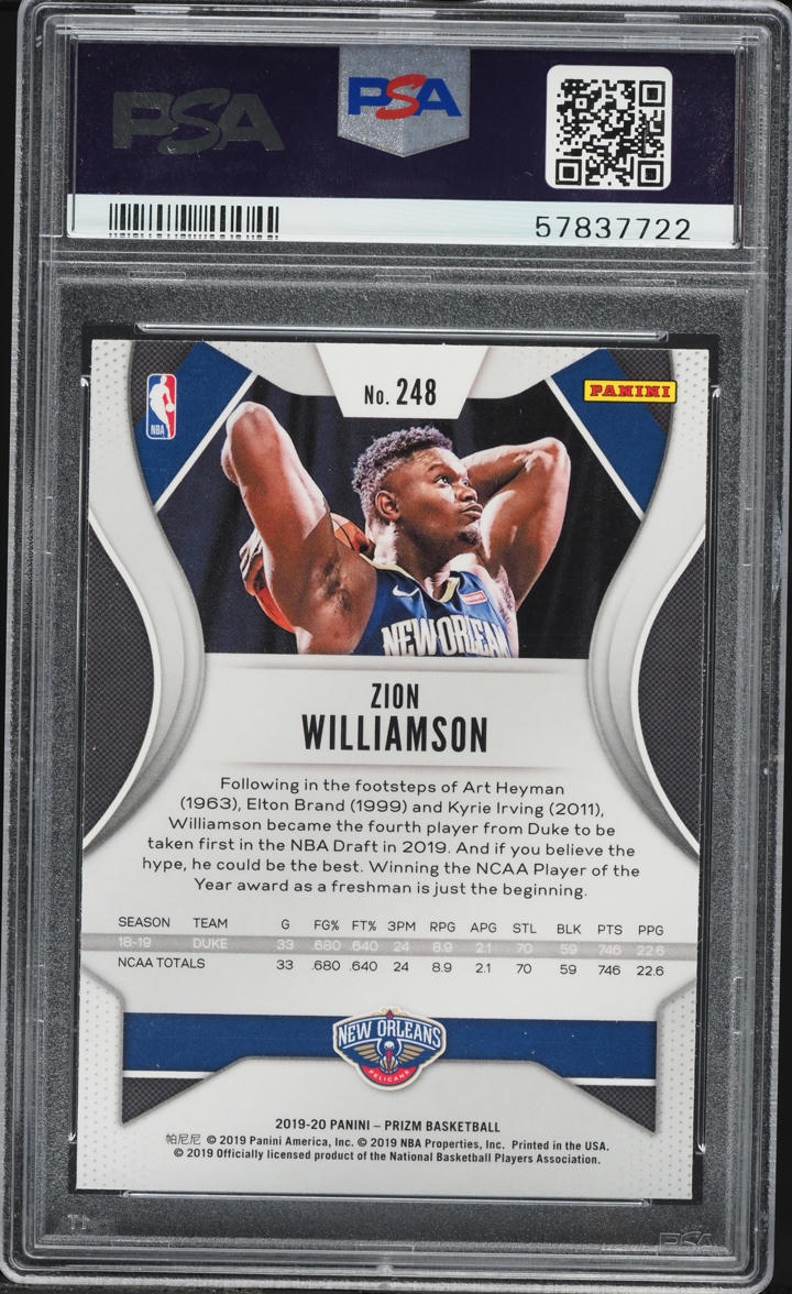 2019 Panini Prizm Zion Williamson ROOKIE #248 PSA 10 GEM MINT on
