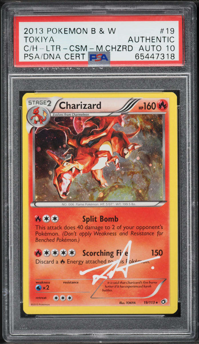 2013 Pokemon Black & White Legendary Treasures Holo Charizard Tokiya AUTO DNA 10 #19 PSA AUTH