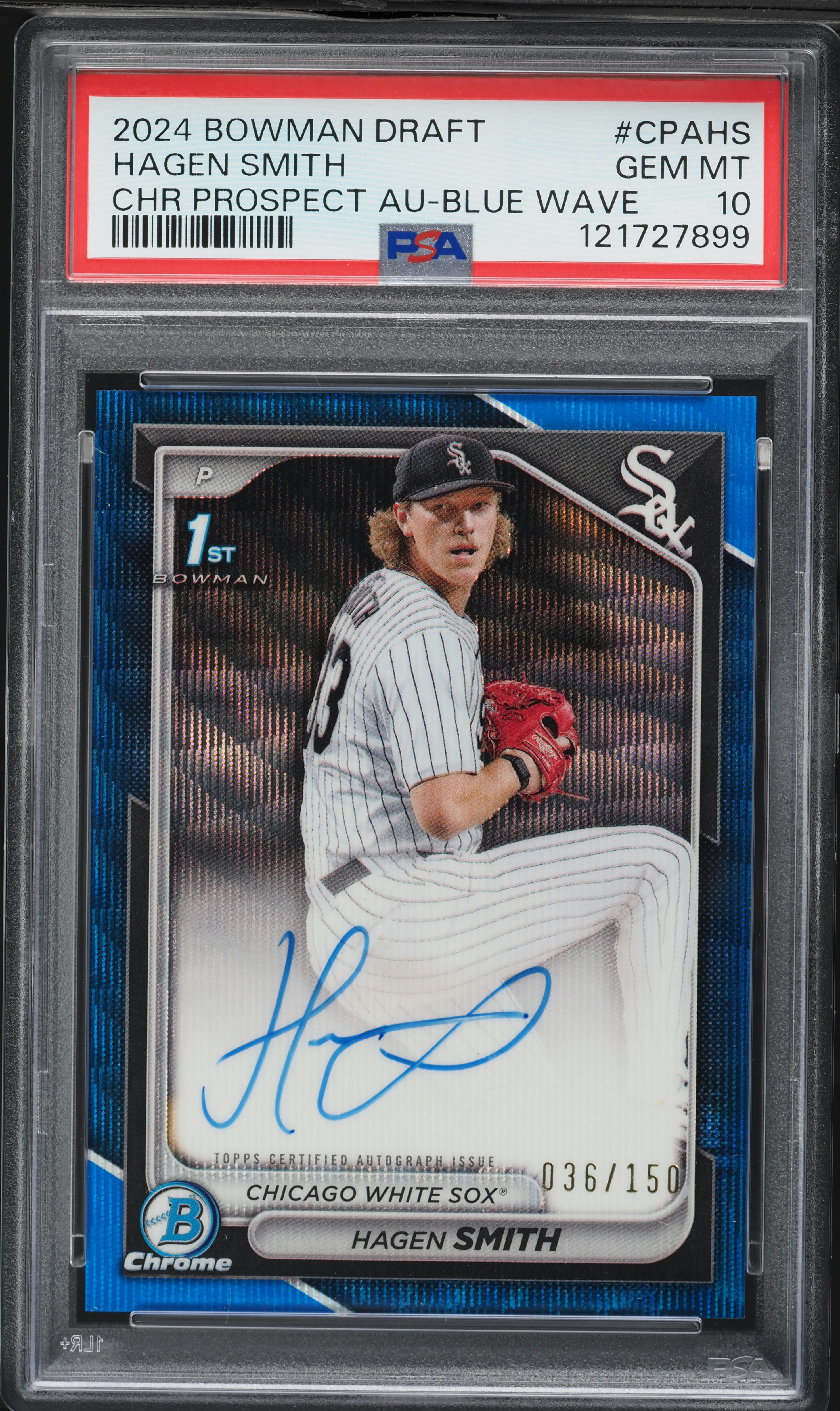 2024 Bowman Draft Chrome Blue Wave Hagen Smith PROSPECT AUTO /150