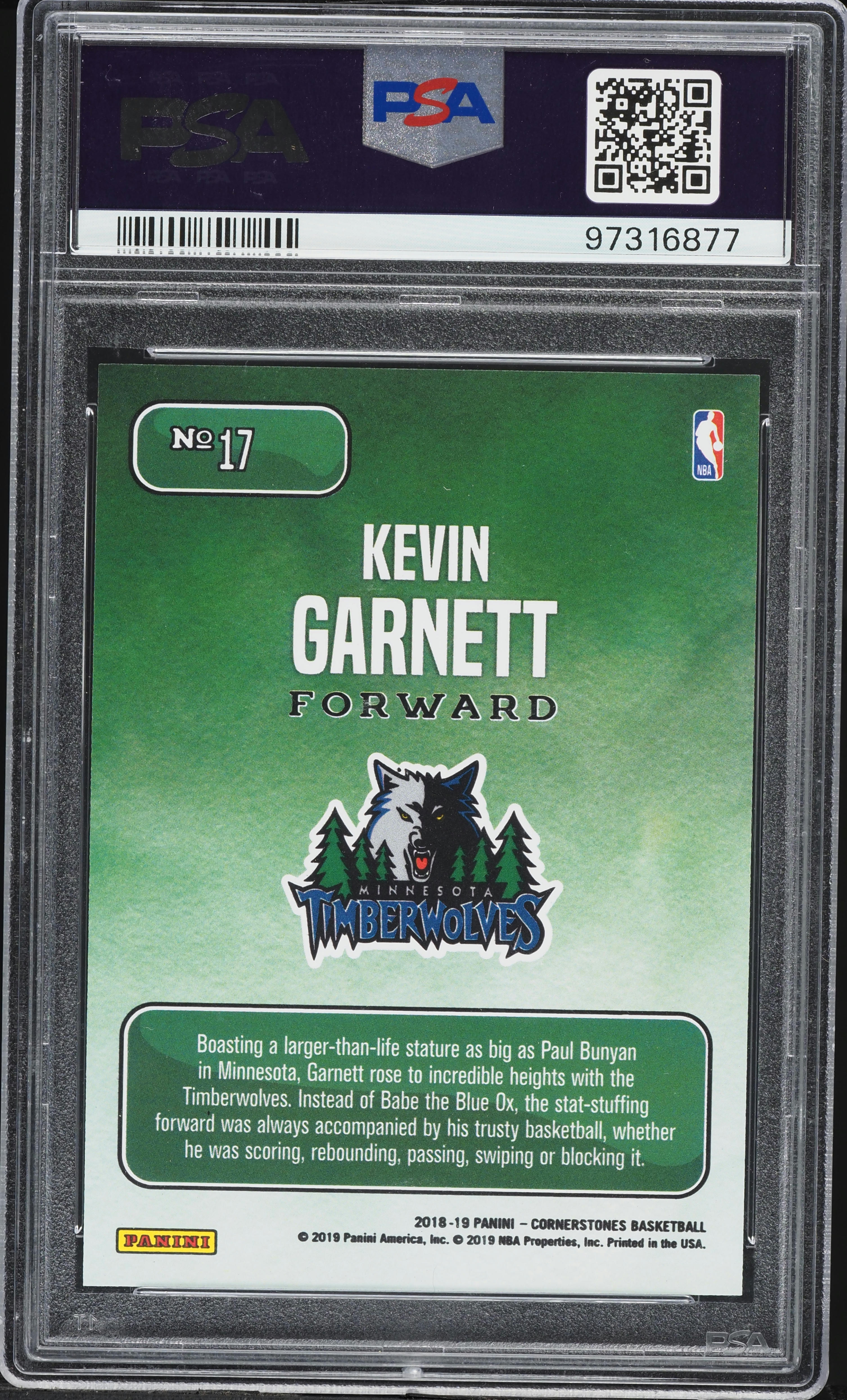 2018 Panini Cornerstones Downtown Kevin Garnett #17 PSA 10 GEM