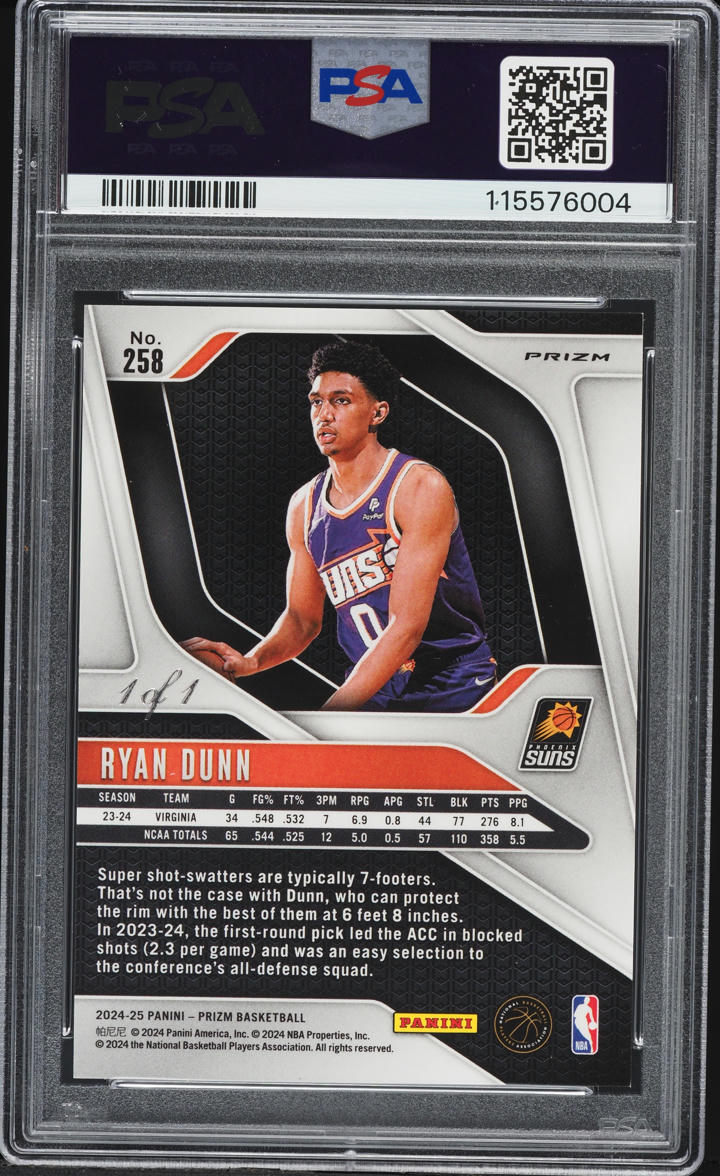 2024 Panini Prizm Nebula Choice Ryan Dunn ROOKIE 1/1 #258 PSA 9 MINT