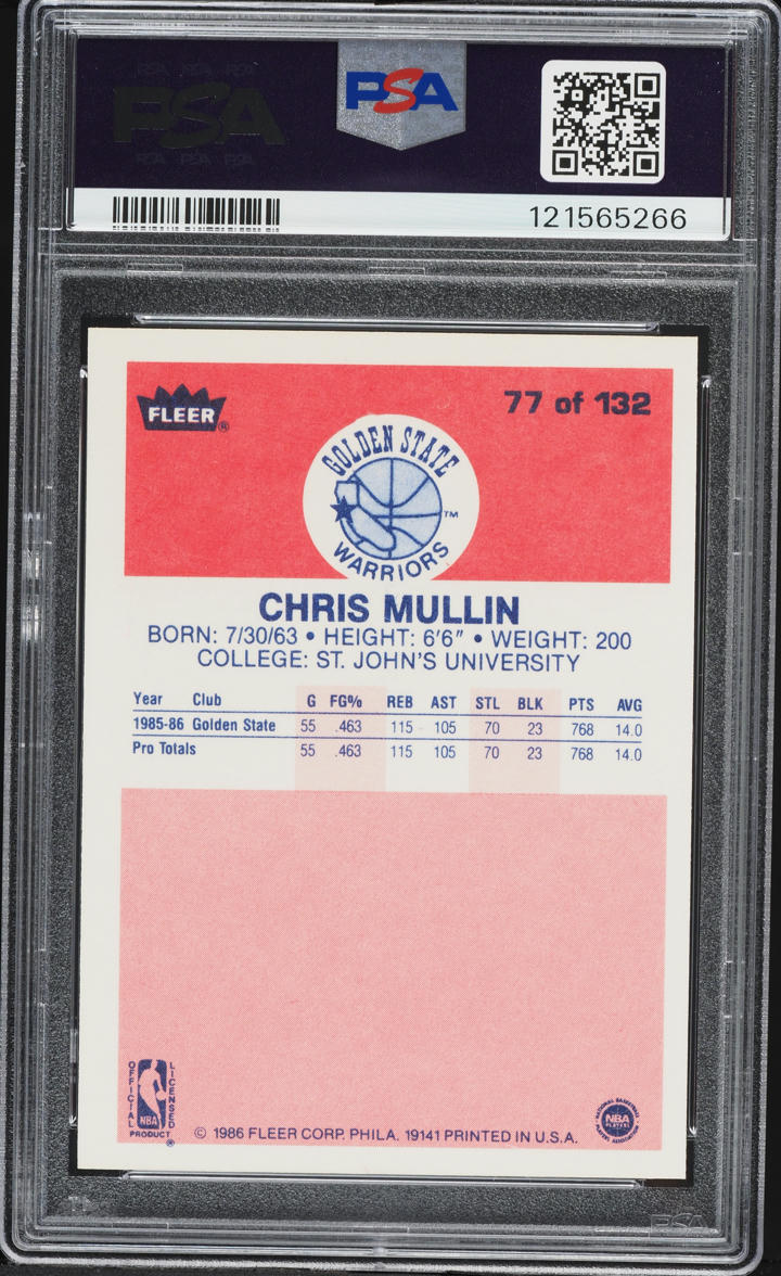 1986 Fleer Basketball Chris Mullin ROOKIE #77 PSA 8.5 NM-MT+