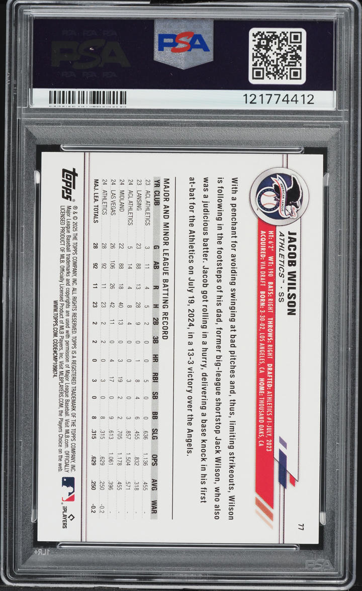 2025 Topps All-Star Game Jacob Wilson ROOKIE #77 PSA 10 GEM MINT